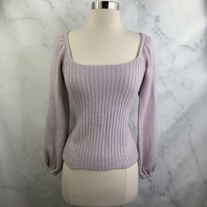 Halogen nordstrom ribbed off shoulder blouse top balloon sleeve XXS wool blend